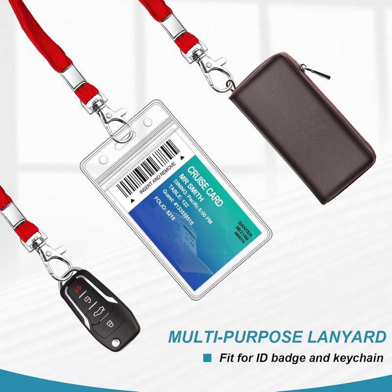 koorito 3 Pack Clear ID Badge Holder with Lanyard Red Lanyards with Vertical Waterproof ID Badge Holder for Office, School, Travel - Image 4